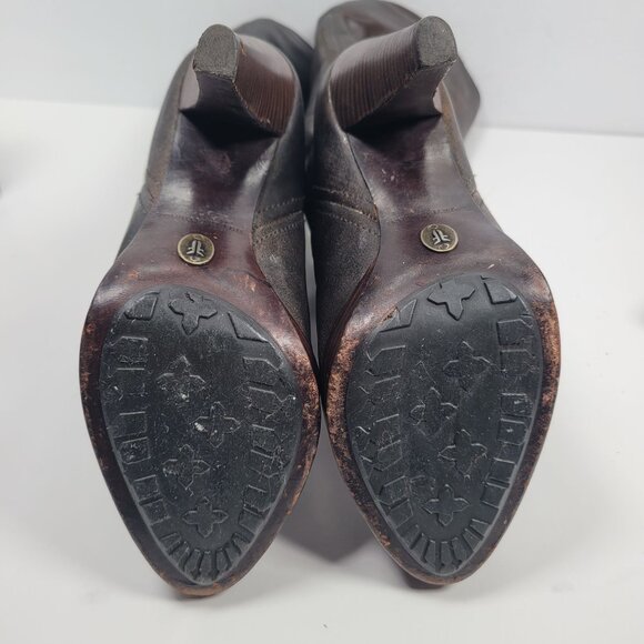 Frye Harlow Campus Women's Charcoal/Black High Heel Tall Boots 77343 US Size 6M - Picture 11 of 13